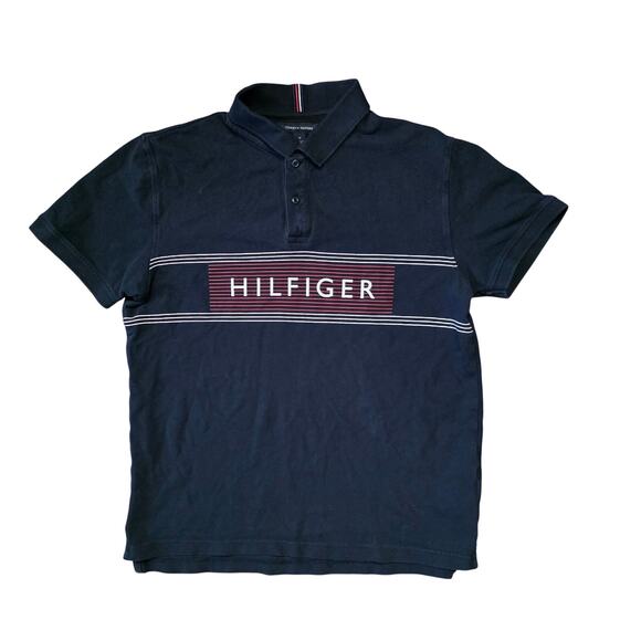Tommy Hilfiger Polo Shirt Men’s Medium Navy Logo Short Sleeve - Picture 1 of 7